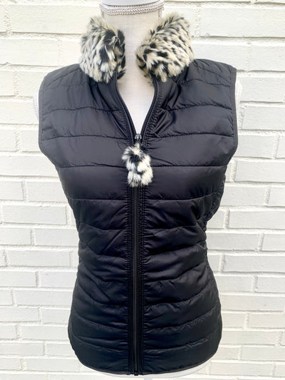 SALE - XS, M ONLY Blondie Black Puffer Vest w Faux Herringbone Fur (PFF Black 3) Final sale