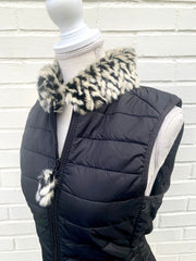 Blondie Black Puffer Vest w Faux Herringbone Fur (PFF Black 3)