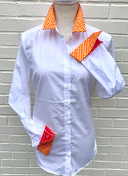 Diana French Cuff White w Orange Lattice & Orange Dot  (DFC16)