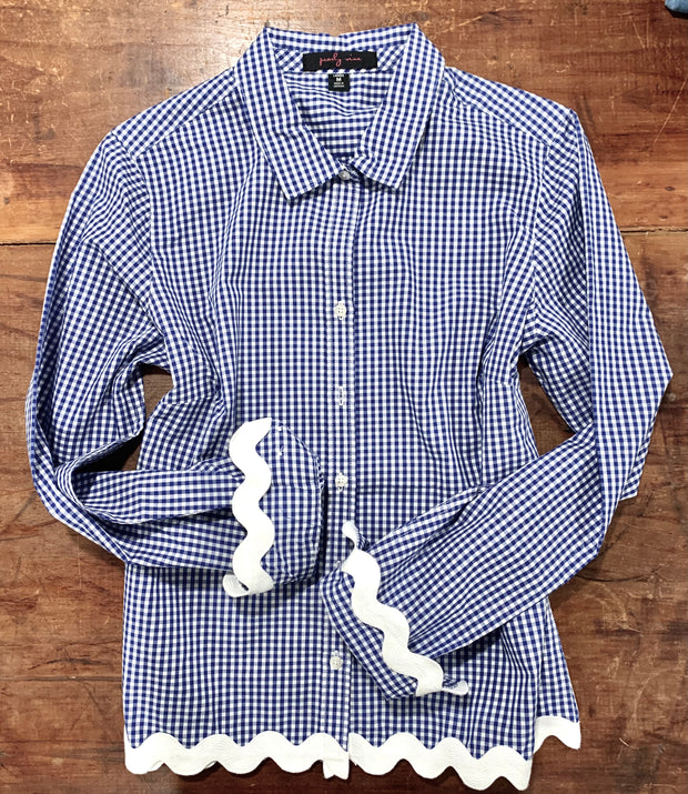 Bridget Gingham Ric Rac Shirt (GRR Navy-White)