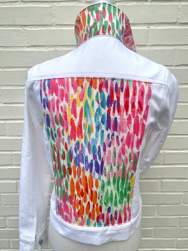 Dorothy White Denim Jacket w Multi Color Design (DWJ13)