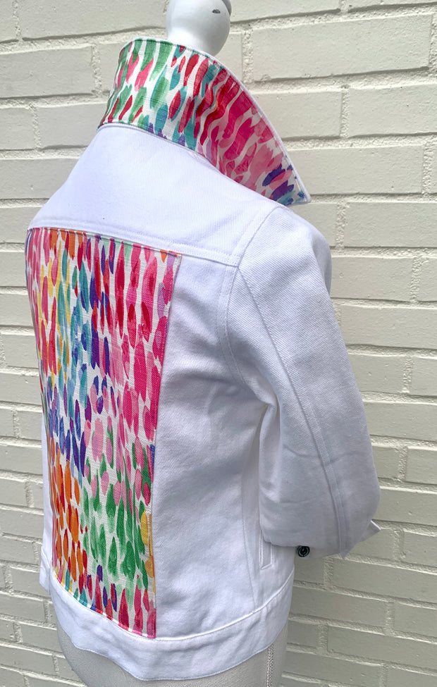 Dorothy White Denim Jacket w Multi Color Design (DWJ13)