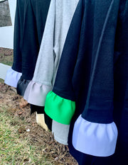 Wednesday Cardigan Navy w Green Grosgrain 3/4 Sleeve - (WC Navy Grn)