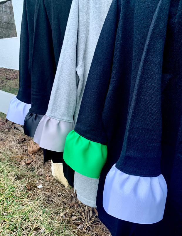 Wednesday Cardigan Navy w Green Grosgrain 3/4 Sleeve - (WC Navy Grn)
