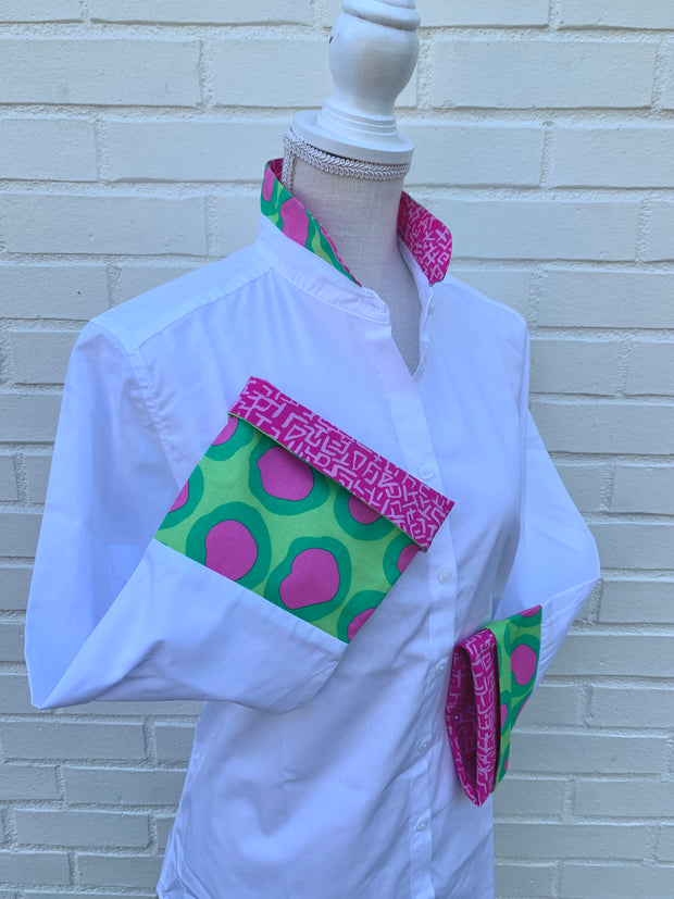 Beth Bell Sleeve - White w/Pink Geo & Green Pink Circle (LB40)