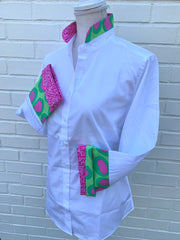 Beth Bell Sleeve - White w/Pink Geo & Green Pink Circle (LB40)