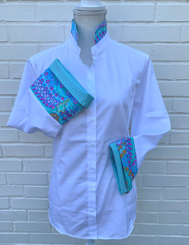 Beth Bell Sleeve - White w/Turquoise Stripe & Turquoise Paisley (LB41)