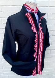 Sailor Soft Shell Jacket - Black w Red & White Stripe Ruffle Ribbon (SLR06)