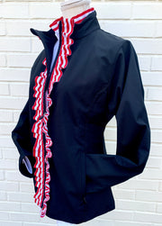 Sailor Soft Shell Jacket - Black w Red & White Stripe Ruffle Ribbon (SLR06)