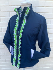 Sailor Soft Shell Jacket - Navy w Green & White Stripe Ruffle Ribbon (SLR08)