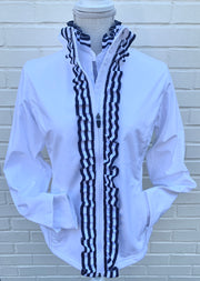 Sailor Soft Shell Jacket - White w Navy & White Stripe Ruffle Ribbon (SLR07)