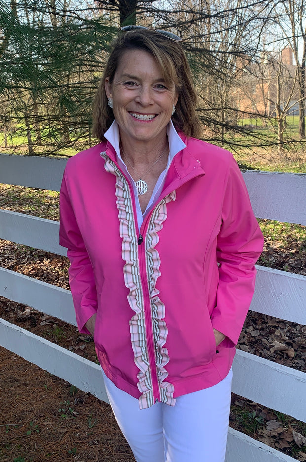 Sailor Soft Shell Jacket - Fuchsia w Pink & Khaki Stripe Ribbon (SLR01)