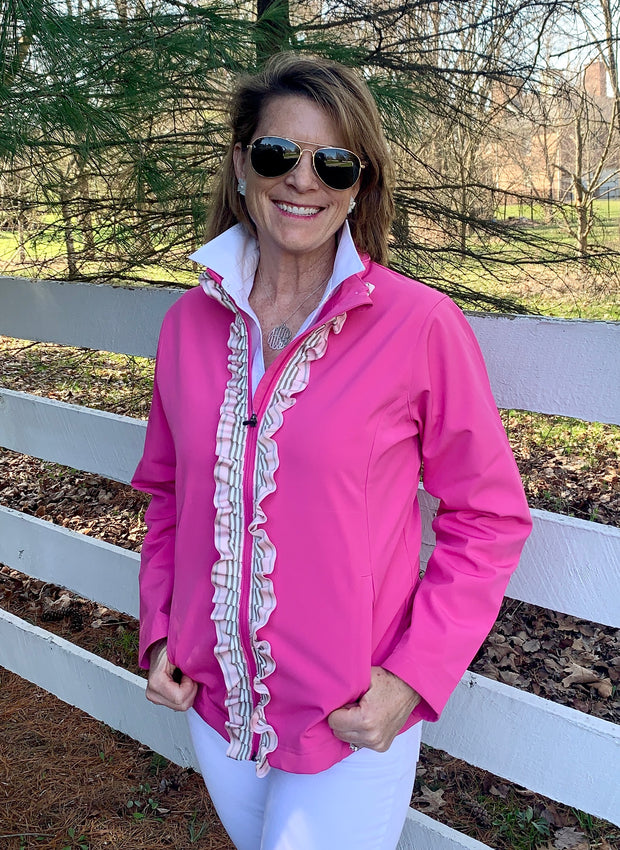 Sailor Soft Shell Jacket - Fuchsia w Pink & Khaki Stripe Ribbon (SLR01)