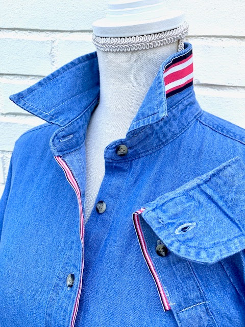 SALE - XS, XXL ONLY - Casie Striped Ribbon Denim Shirt (Casie 21) *FINAL SALE*