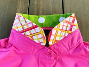 SALE S ONLY - Bell Sleeve Shirt - Pink w Green Polka Dots and Pink Plaid (B02)  **FINAL SALE**