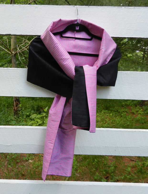 Silk Wrap in Black and Pink Gingham (LW16)