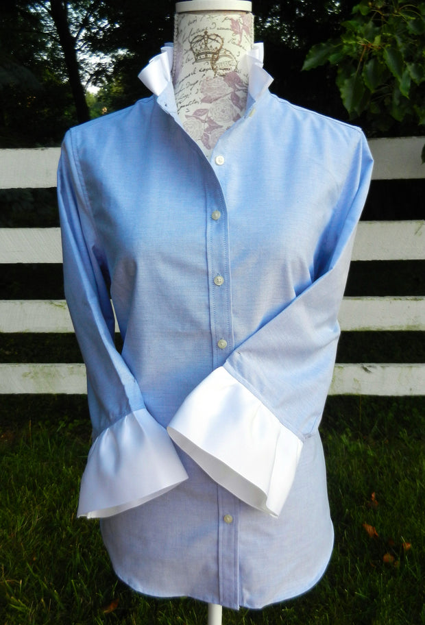 Scarlett Ribbon Trim Oxford Shirt (ORBLU-White)