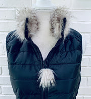 Blondie Black Puffer Vest w Faux Silver Fox Fur (PFF Black 2)