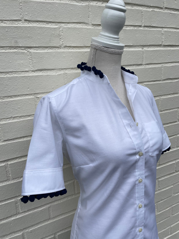 Brandy Short Sleeve Pom Pom Shirt (PomNavy)