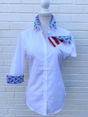 SALE - XS ONLY - Elizabeth 3/4 Sleeve White w Lobsters & Stripes (3420) *FINAL SALE*