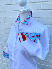 SALE - XS ONLY - Elizabeth 3/4 Sleeve White w Lobsters & Stripes (3420) *FINAL SALE*