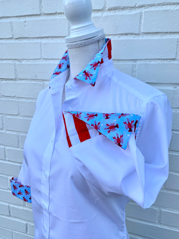 Elizabeth 3/4 Sleeve White w Lobsters & Stripes (3420)