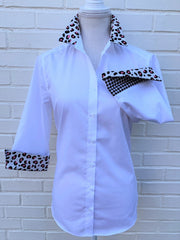 Elizabeth 3/4 Sleeve White w Cheetah and Houndstooth (3421)