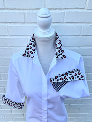 Elizabeth 3/4 Sleeve White w Cheetah and Houndstooth (3421)