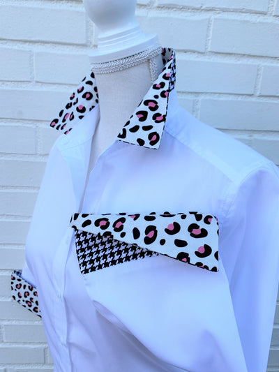 Elizabeth 3/4 Sleeve White w Cheetah and Houndstooth (3421)