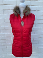 SALE - S, M ONLY - Blondie Red Puffer Vest w Faux Fur (PFF Red) *FINAL SALE*