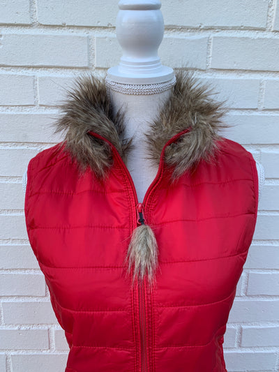 SALE - S, M ONLY - Blondie Red Puffer Vest w Faux Fur (PFF Red) *FINAL SALE*