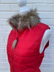 SALE - S, M ONLY - Blondie Red Puffer Vest w Faux Fur (PFF Red) *FINAL SALE*