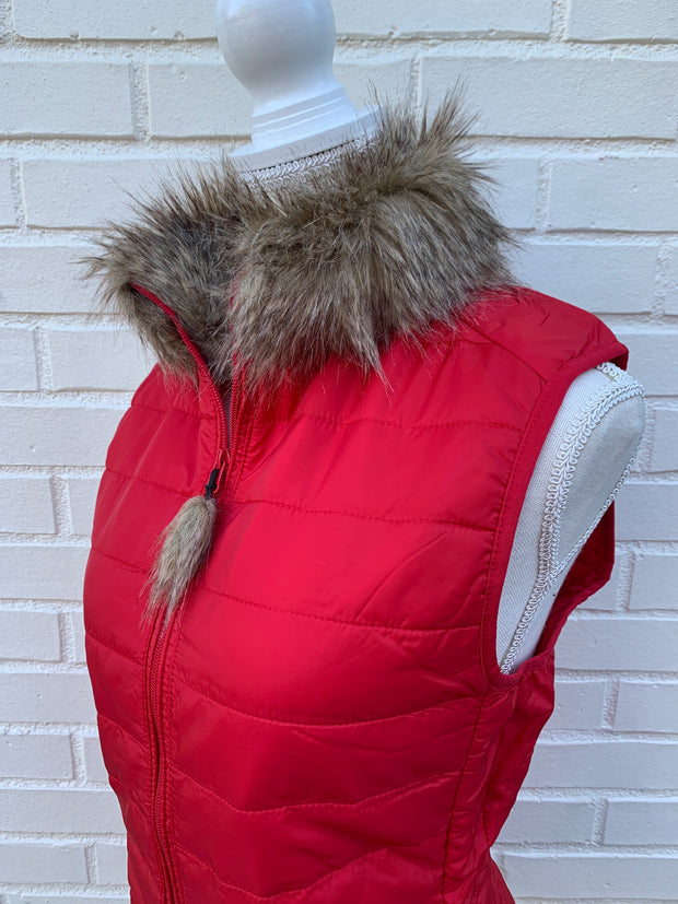 SALE - S, M ONLY - Blondie Red Puffer Vest w Faux Fur (PFF Red) *FINAL SALE*