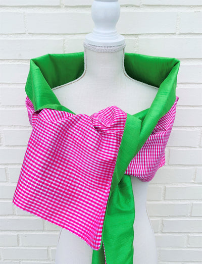 Silk Wrap in Classic Green and Pink Gingham (LW92)