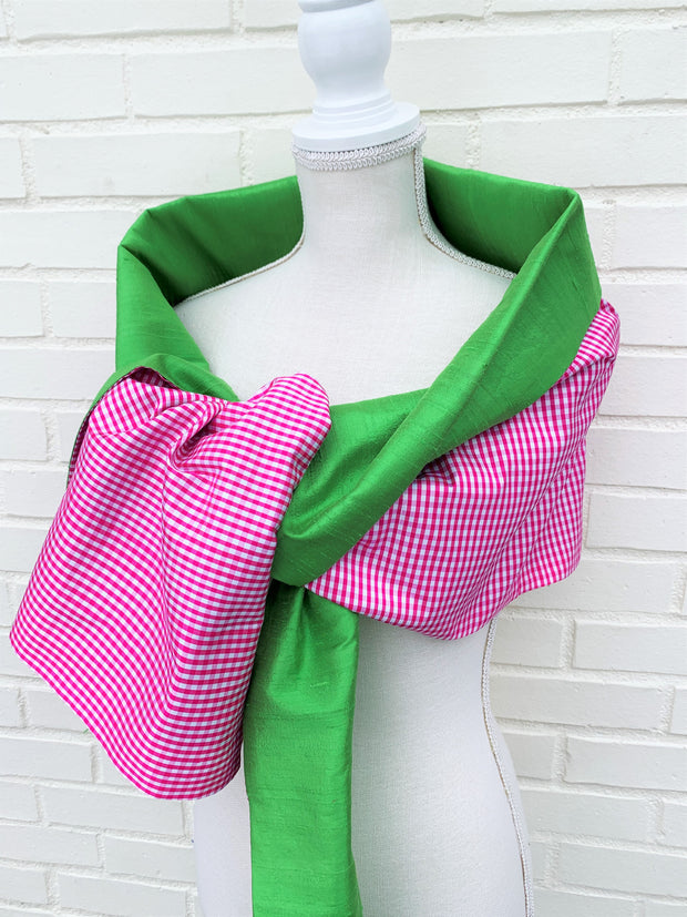 Silk Wrap in Classic Green and Pink Gingham (LW92)