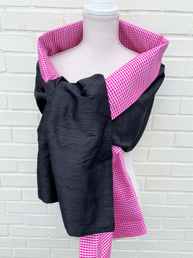 Silk Wrap in Classic Black and Pink Gingham (LW91)
