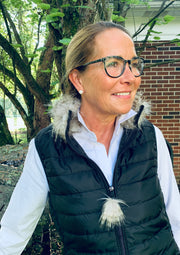Blondie Black Puffer Vest w Faux Silver Fox Fur (PFF Black 2)