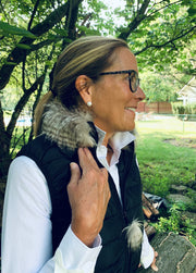 Blondie Black Puffer Vest w Faux Silver Fox Fur (PFF Black 2)