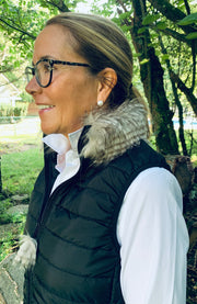 Blondie Black Puffer Vest w Faux Silver Fox Fur (PFF Black 2)