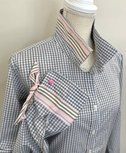 SALE - XL ONLY - Audrey Grey Gingham Ribbon French Cuff Shirt  (RFC22) *FINAL SALE*