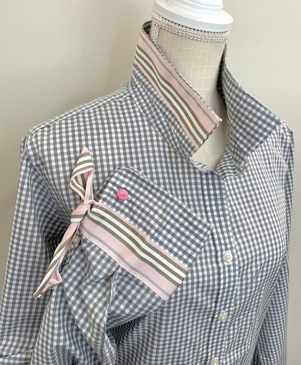 Audrey Grey Gingham Ribbon French Cuff Shirt  (RFC22)