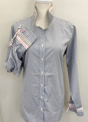 SALE - XL ONLY - Audrey Grey Gingham Ribbon French Cuff Shirt  (RFC22) *FINAL SALE*