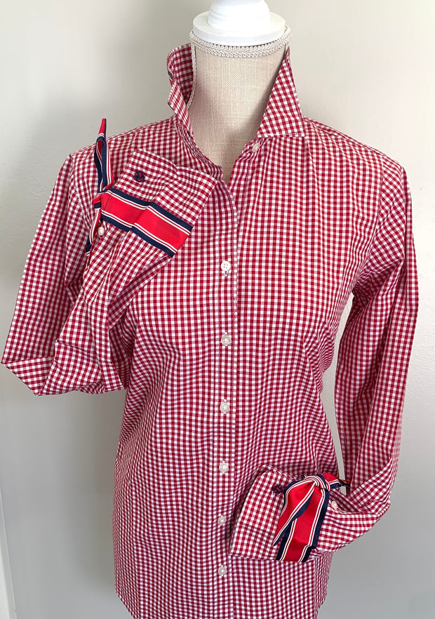 Audrey Red Gingham Ribbon French Cuff Shirt  (RFC23)