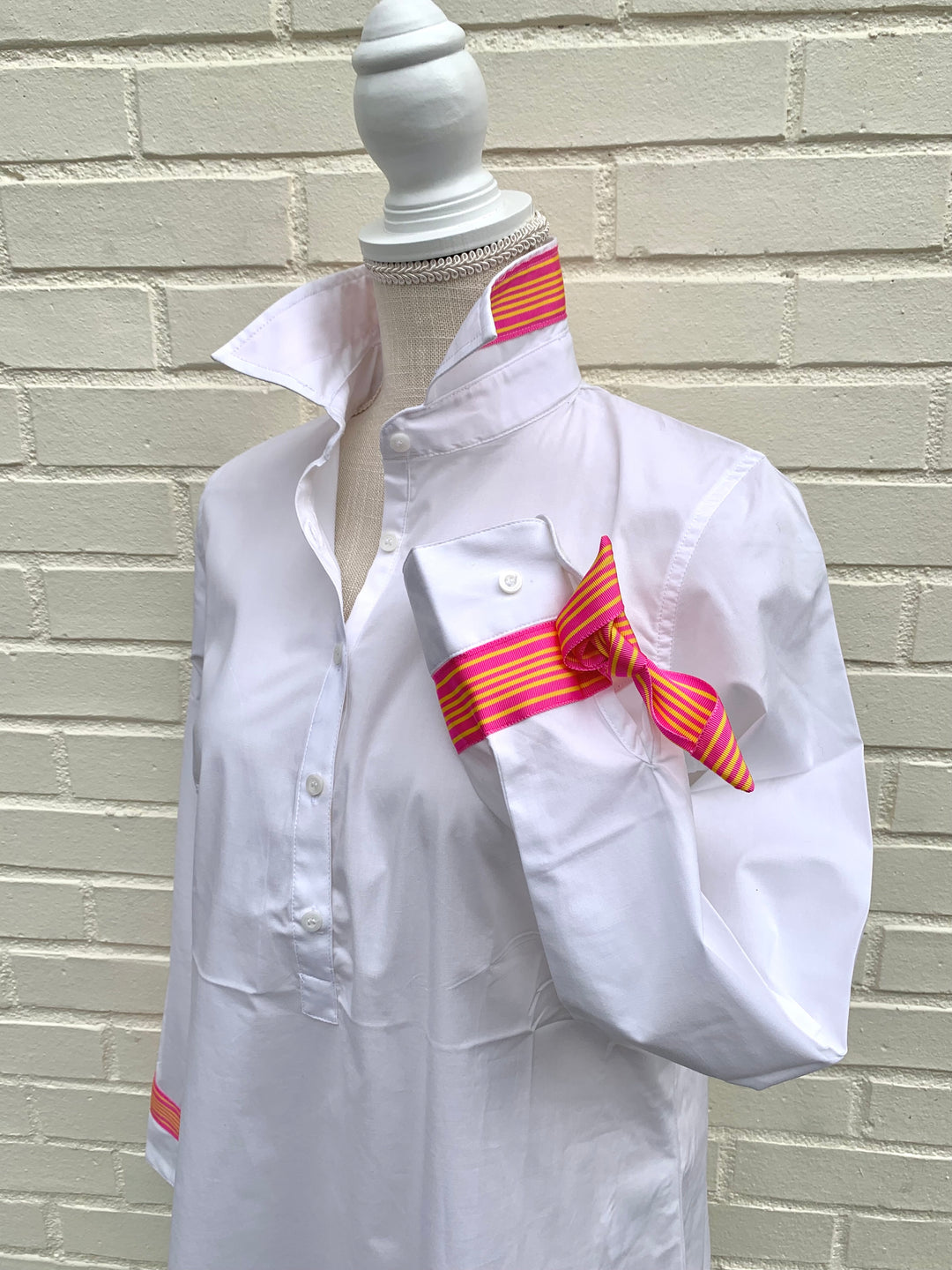 SALE - 2XL ONLY - Sandy Popover Stripe Ribbon Tie Tunic (TP17) *FINAL SALE*
