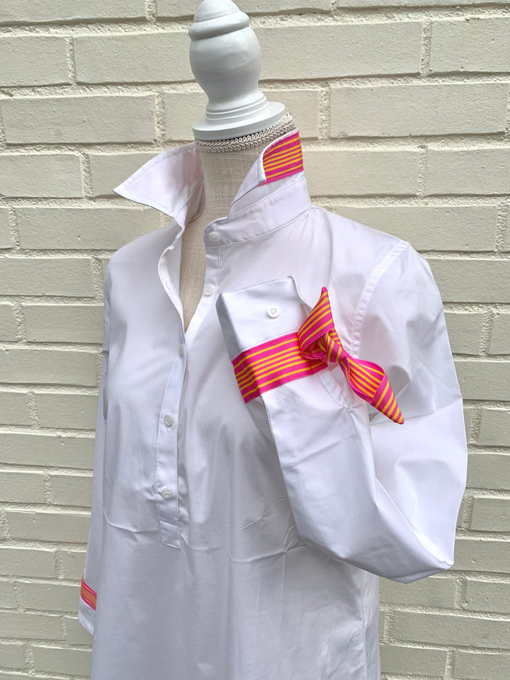 SALE - 2XL ONLY - Sandy Popover Stripe Ribbon Tie Tunic (TP17) *FINAL SALE*