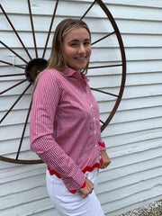 Bridget Gingham Ric Rac Shirt (GRR-Red Red)