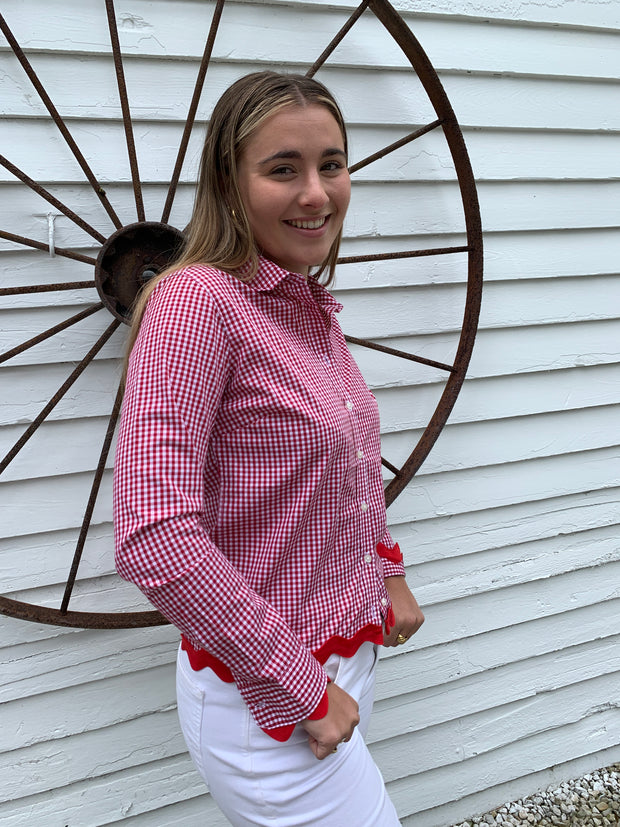 Bridget Gingham Ric Rac Shirt (GRR-Red Red)