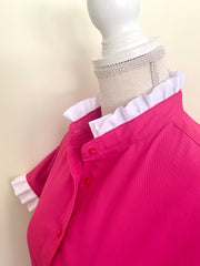 SALE - S ONLY - Jane Fuchsia Short Sleeve Ruffle Shirt (J04) *FINAL SALE*