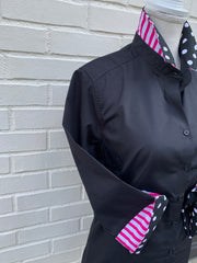 SALE - XS ONLY - Elizabeth 3/4 Sleeve Black w Black Polka Dot and Pink Stripe (3407) *FINAL SALE*