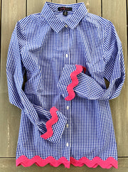 Bridget Gingham Ric Rac Shirt (GRR Royal-Pink)